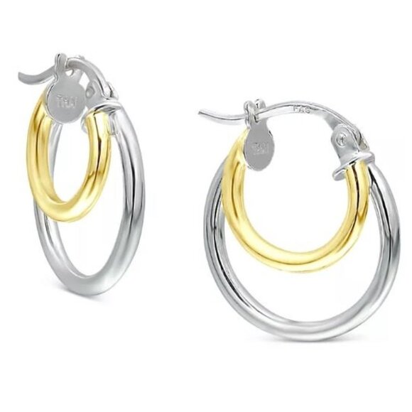 Double Hoop Earrings in Sterling Silver & 18k Gold-Plate - Picture 1 of 3